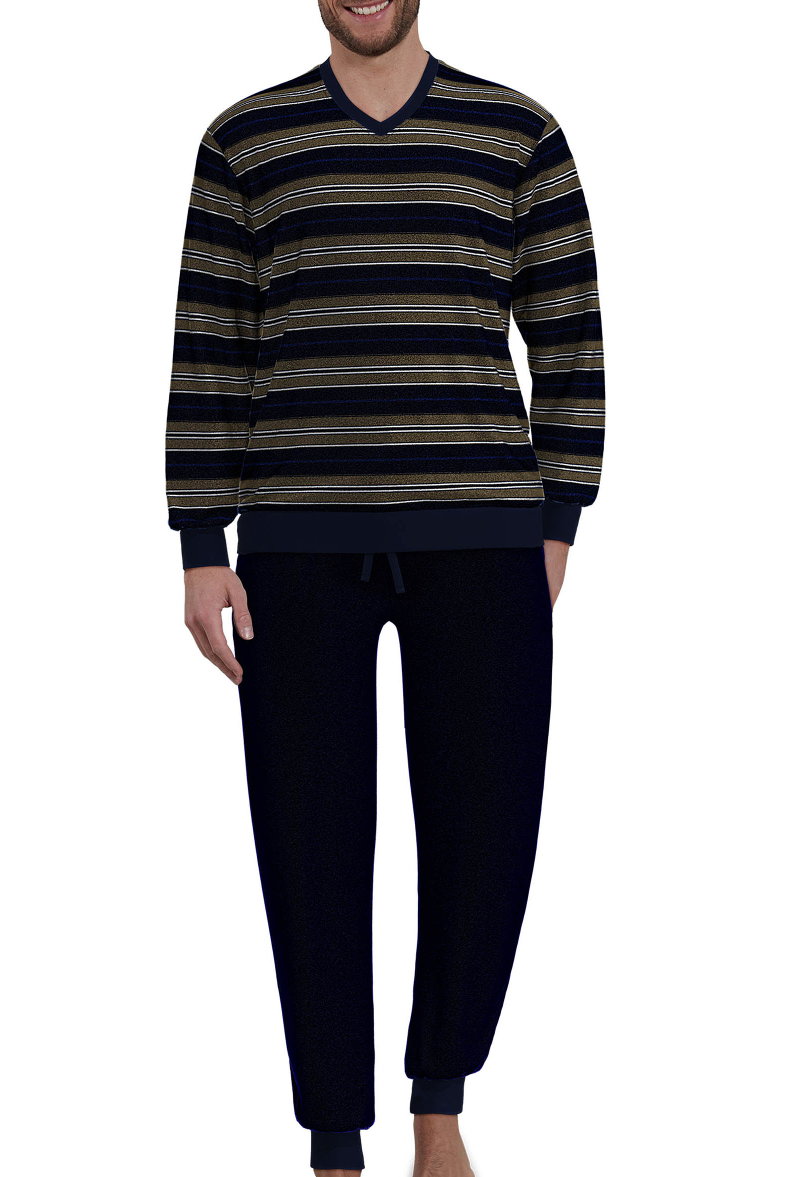 Gotzburg pyjama velours blauw gestreept afbeelding